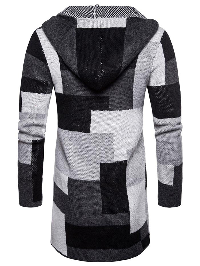 Mens Collarless Hooded Cardigan