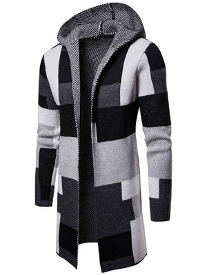 Mens Collarless Hooded Cardigan