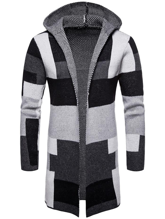 Mens Collarless Hooded Cardigan