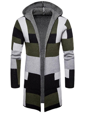 Mens Collarless Hooded Cardigan