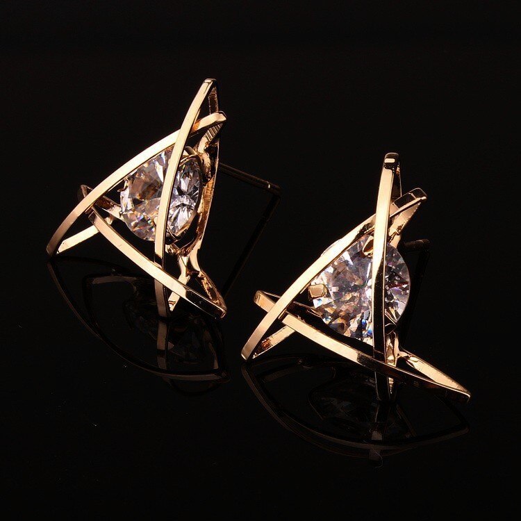 Women's earrings Europe and the new jewelry geometric hollow square triangle zircon earrings fashion banquet jewelry