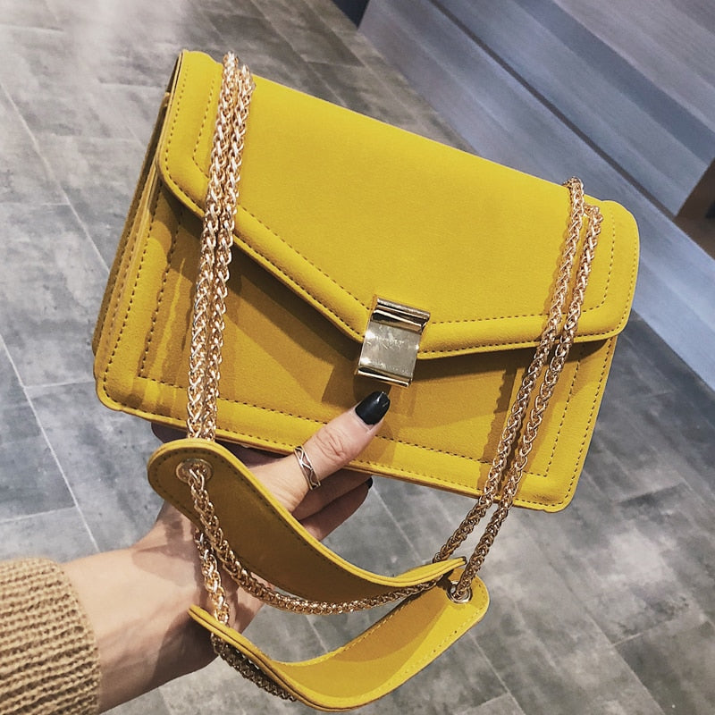 High Fashion PU Leather Handbag w/Shoulder Chain yellow