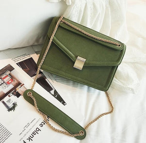 High Fashion PU Leather Handbag w/Shoulder Chain olive